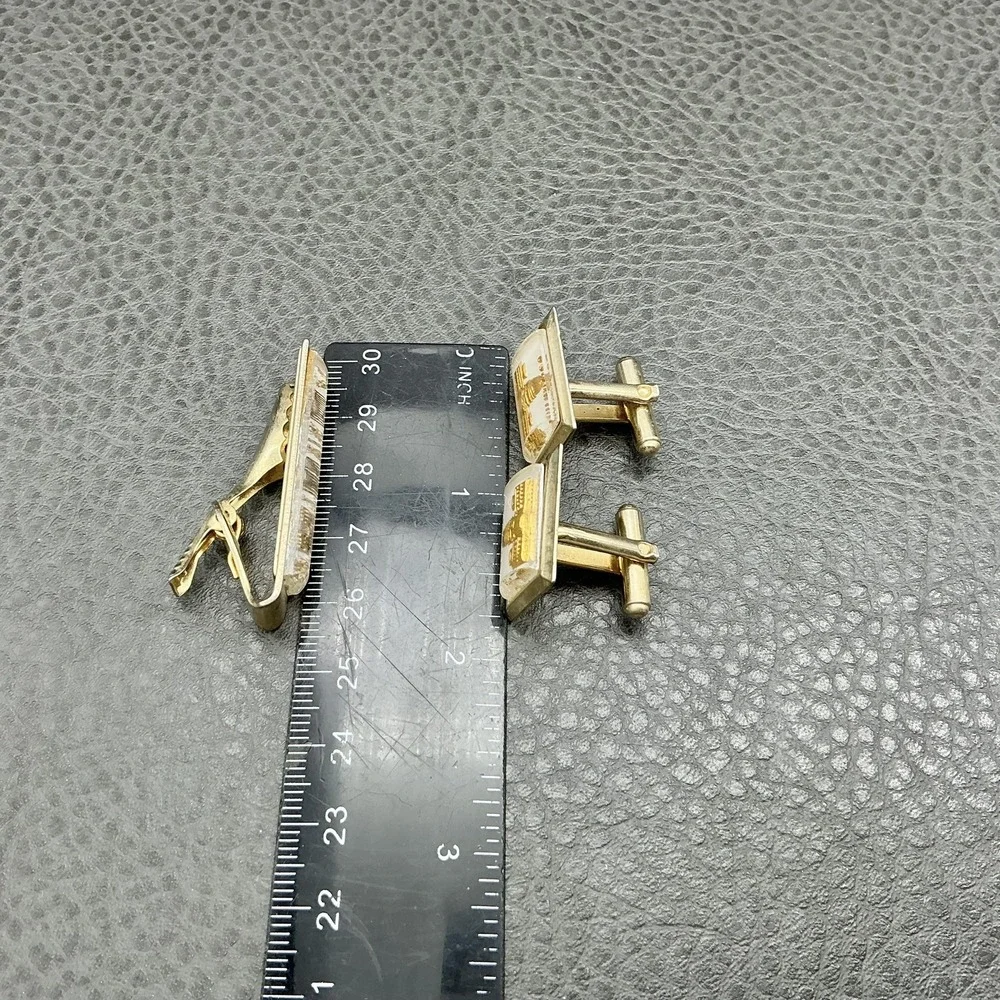 Vintage Washington DC US Capitol Cufflinks Tie Clip Set Gold Tone Mens Souvenir